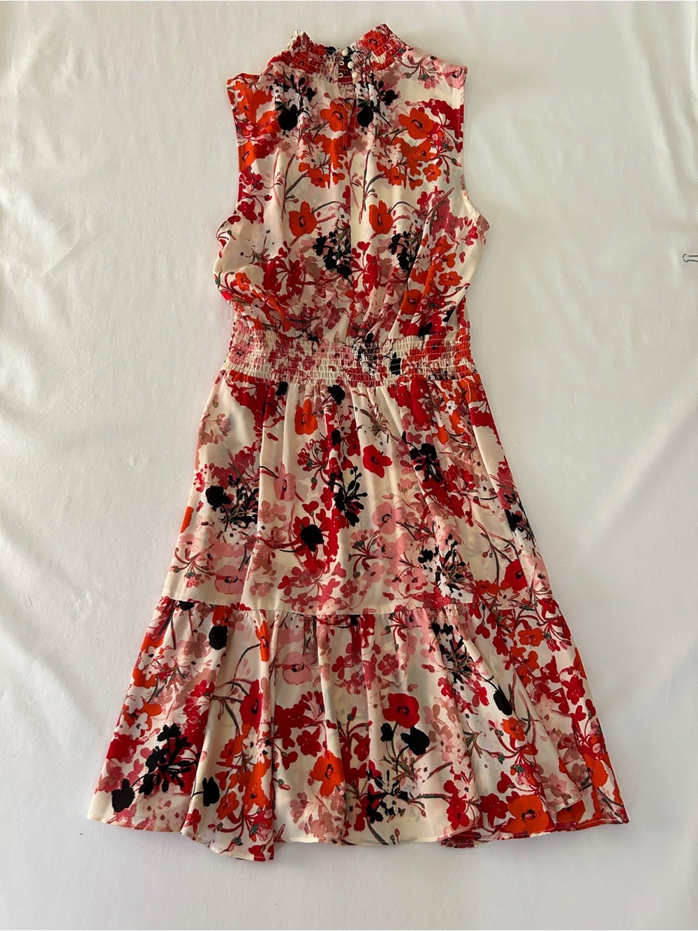 Nanette Lepore Cream Midi Dress with Red & Pink Floral Print - Picture 6 of 9